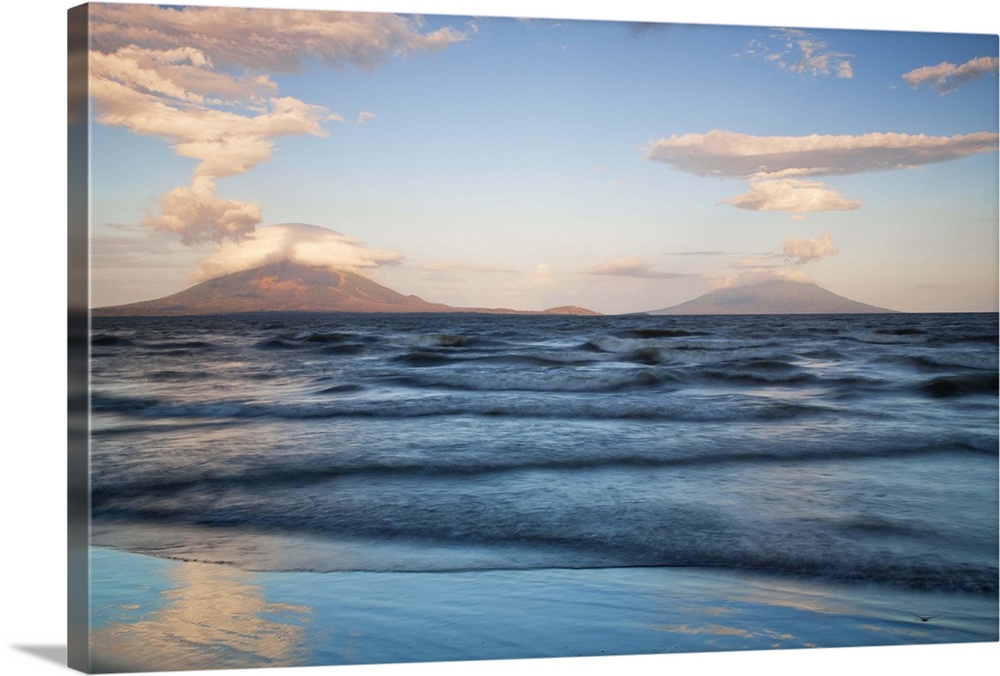 Nicaragua, View  from San Jorge of Conception and Maderas Volcanoes, Ometepe Island