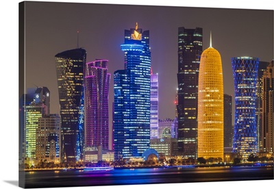 Night view of the business district skyline, Doha, Qatar