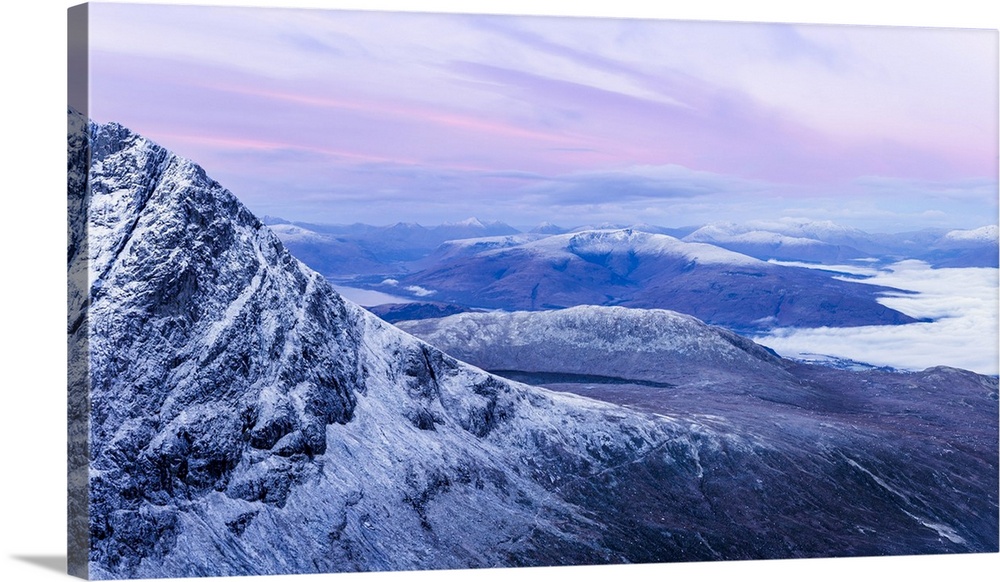 North face of Ben Nevis, highest mountain in the British Isles, looking towards Fort William and Loch Eli, Highlands regio...