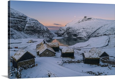Old Farm In Saksun Covered By Snow, Streymoy, Faroe Islands