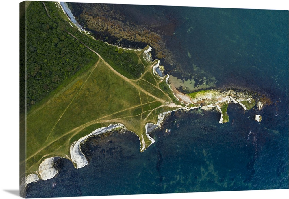 Aerial view of Old Harry Rocks, Jurassic coast, Swanage, Isle of Purbeck, Dorset, England, UK