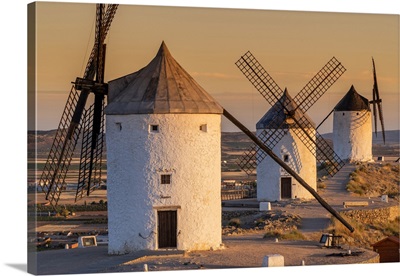 Old Spanish Windmills At Sunrise, Consuegra, Castilla-La Mancha, Spain