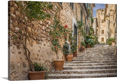 Old Town Alley In The Village Of Fornalutx, Mallorca, Spain