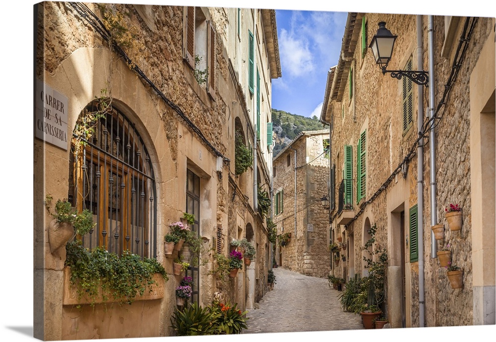 Old town alley in Valldemossa, Mallorca, Spain.