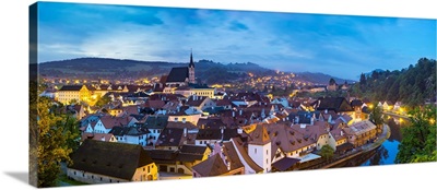 Old town on a bend in the Vlatava River at dawn, Czech Republic