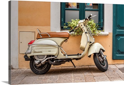 Old Vespa Scooter Parked In A Street, Ceret, Pyrenees-Orientales, France