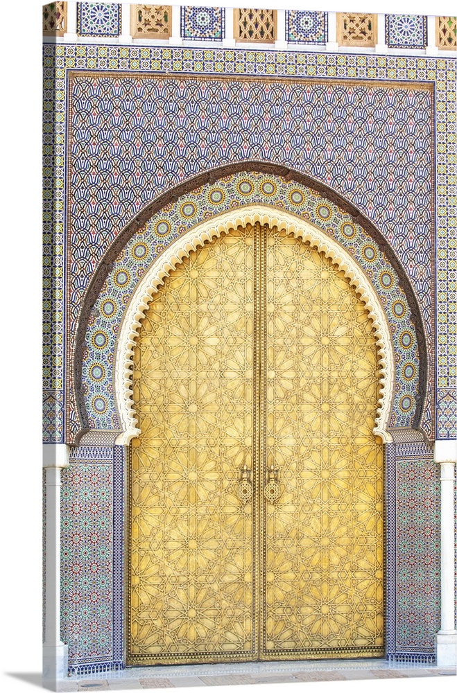 One of the entrance doors of the Fez Royal Palace (Dar El-Makhzen), Place des Alaouites, Fes, Morocco.