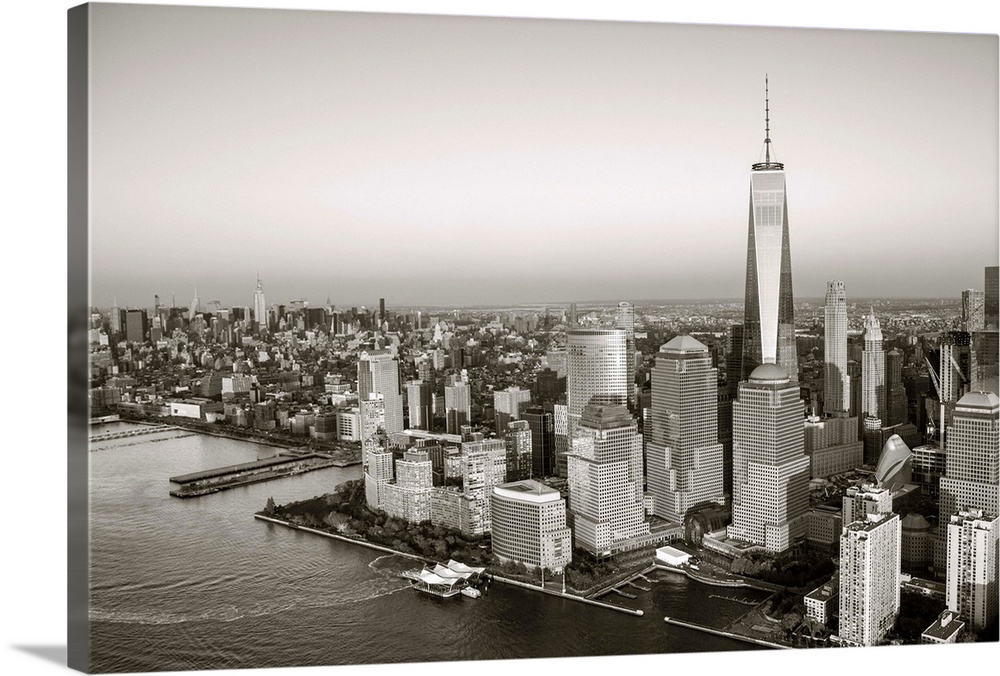 One World Trade Center and Lower Manhattan, New York City, New York, USA.