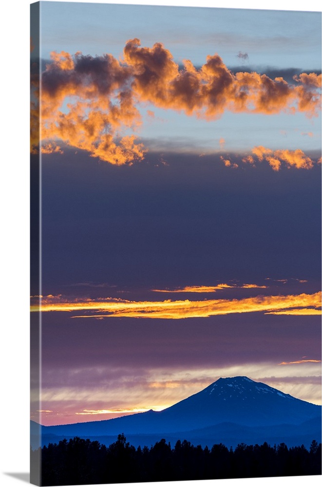 USA, Oregon, Central Oregon, Bend, Mount Bachelor at sunset.