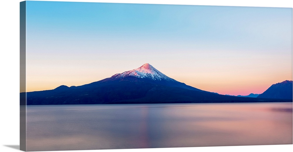 Osorno Volcano and Llanquihue Lake at sunset, Llanquihue Province, Los Lagos Region, Chile.