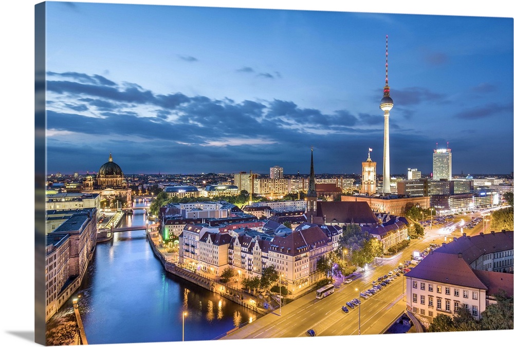 Overview, Berlin Dom, Spree River and Television tower, Berlin, Germany.