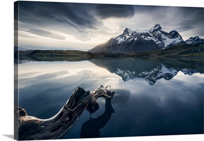Paine Grande Reflected In A Lake At Sunset, Patagonia, Chile