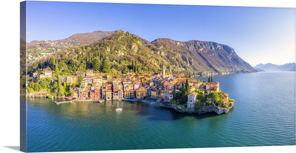 Panoramic aerial view of Varenna, Como Lake, Lombardy, Italy