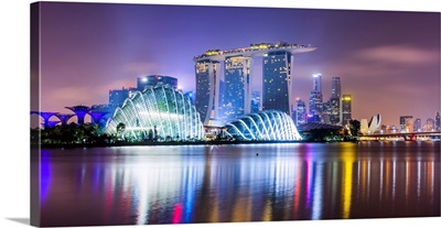 Panoramic Of Marina Bay Sands And Gardens By The Bay At Night, Singapore