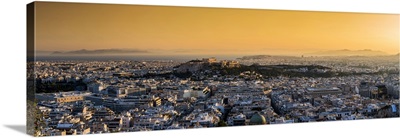 Panoramic view at sunset of Athens, Attica, Greece