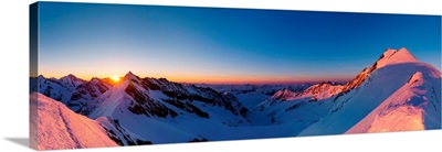 Panoramic View Of Aletschorn At Sunrise With Red Light, Aletschorn, Vallese