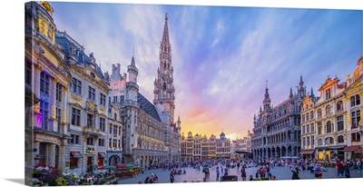 Panoramic View Of The Grand Place In Brussels At Dusk, Belgium