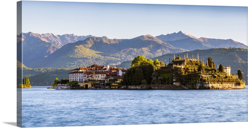 Borromean Islands, Stresa, Lake Maggiore, Verbano-Cusio-Ossola, Piedmont, Italy. Panoramic view over the isles.