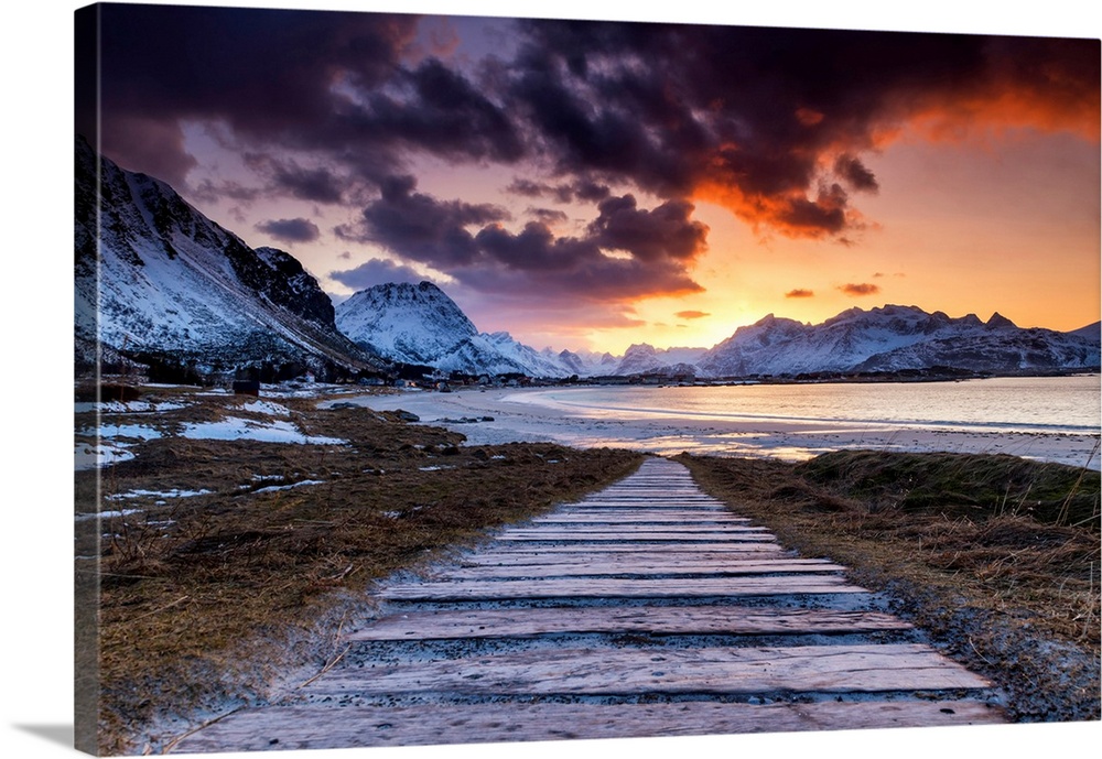 Path Leading To Ramberg Beach At Sunset, Lofoten Islands, Norway
