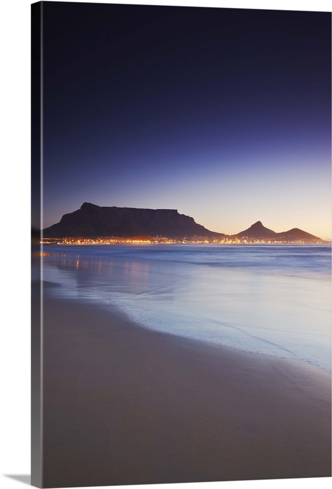 View of Table Mountain at sunset from Milnerton beach, Cape Town, Western Cape, South Africa