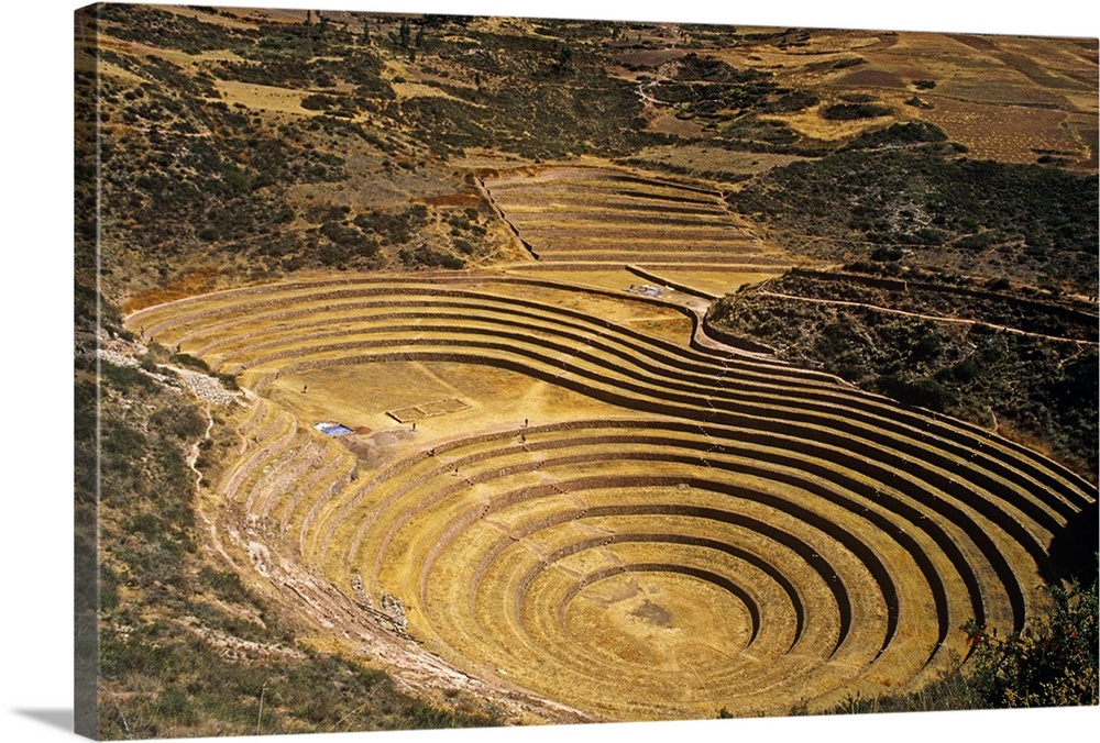 Peru, Andes, Cordillerra Urubamba, Urubamba, Moray. Striking Inca terraces - believed to have been a kind of crop nursey -...