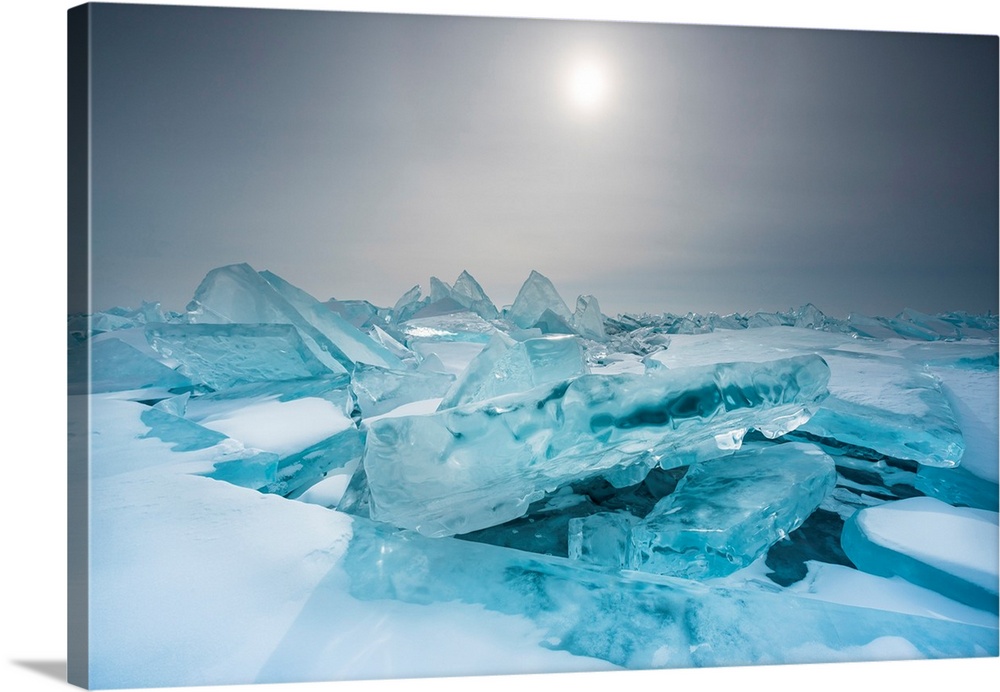 Pieces Of Ice With Sun Reflection At Lake Baikal, Irkutsk Region, Siberia, Russia