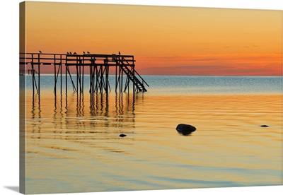 Pier On Lake Winnipeg At Sunrise Matlock, Manitoba, Canada