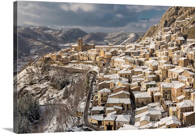Pietrapertosa After A Snowfall, Potenza Province, Basilicata, Italy