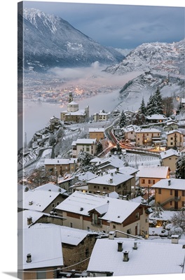 Poggiridenti After Snowfall, Province Of Sondrio, Valtellina, Lombardy, Italy