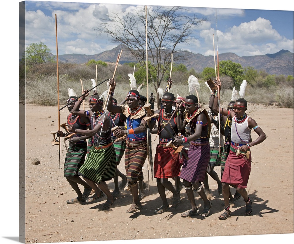 Pokot warriors celebrate an Atelo ceremony. The Pokot are pastoralists speaking a Southern Nilotic language.