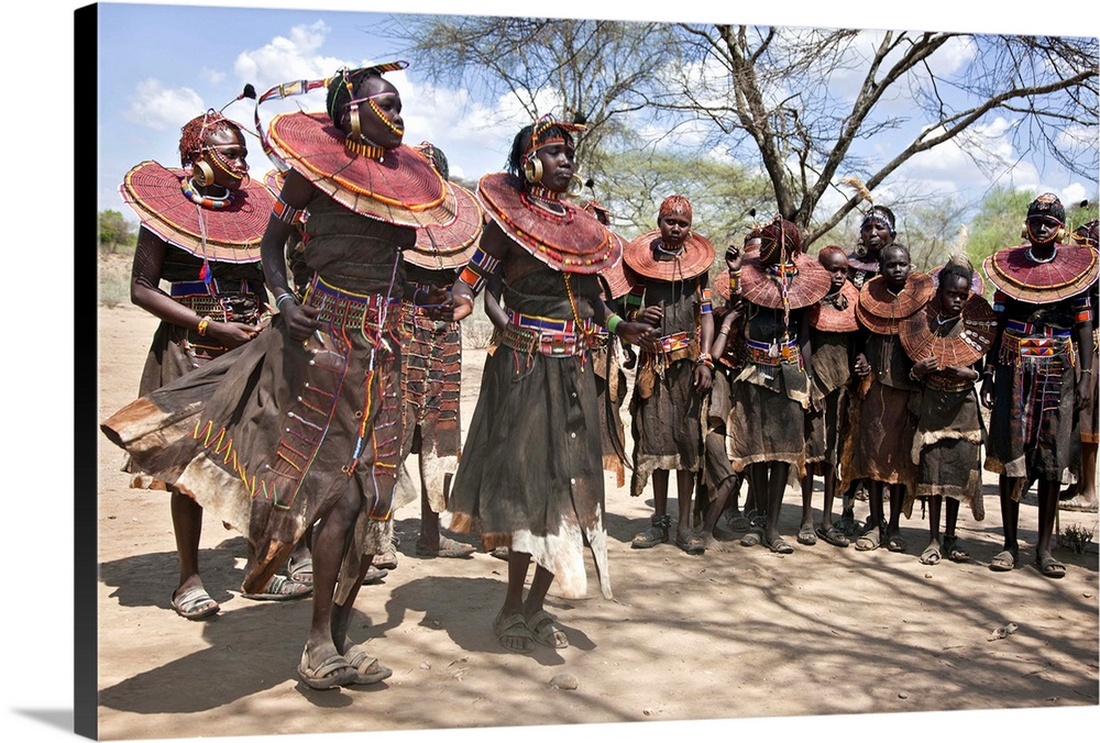 Pokot women and girls dancing to celebrate an Atelo ceremony. The Pokot are pastoralists speaking a Southern Nilotic langu...