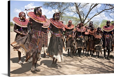 Pokot women and girls dancing to celebrate an Atelo ceremony