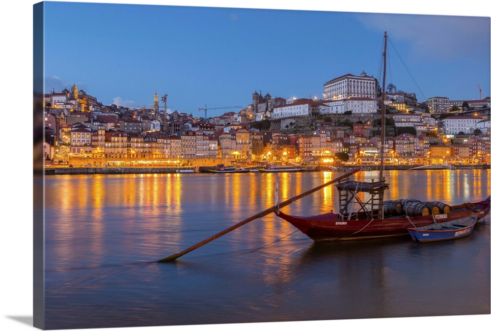 Port wine boats on Douro River. Oporto city, Porto district, Portugal, Europe.