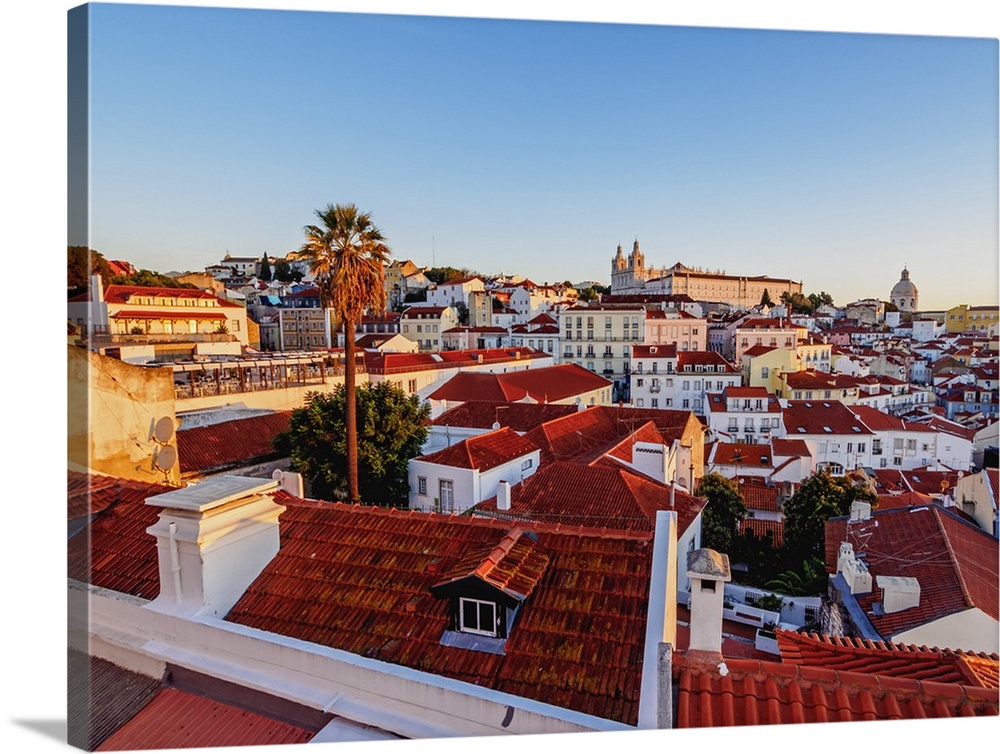 Portugal, Lisbon, Miradouro das Portas do Sol, View over Alfama Neighbourhood towards the Sao Vicente de Fora Monastery an...