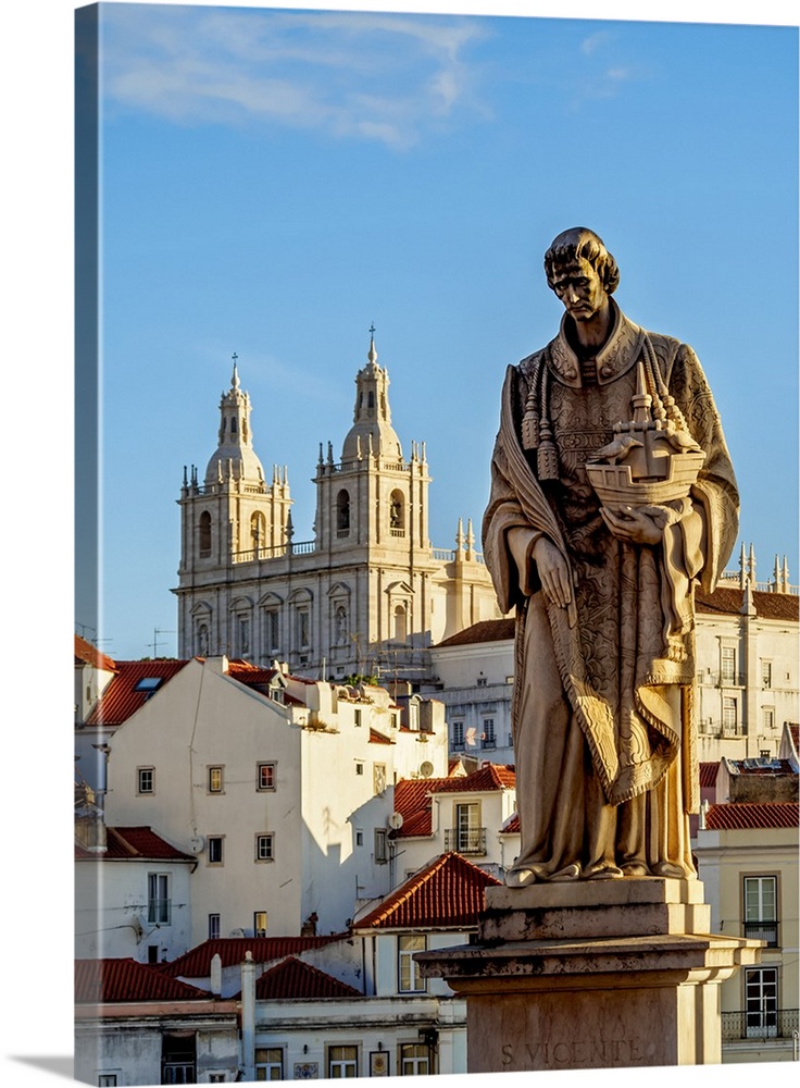 Portugal, Lisbon, Statue of Sao Vicente and the Monastery of Sao Vicente de Fora.