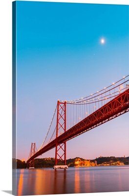 Portugal, Lisbon, The 25 De Abril Bridge Across The Tagus River And Cristo Rei