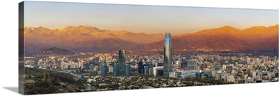Providencia With Gran Torre Santiago At Sunset, Chile
