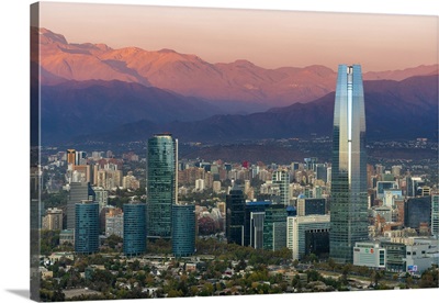 Providencia With Gran Torre Santiago At Sunset, Chile
