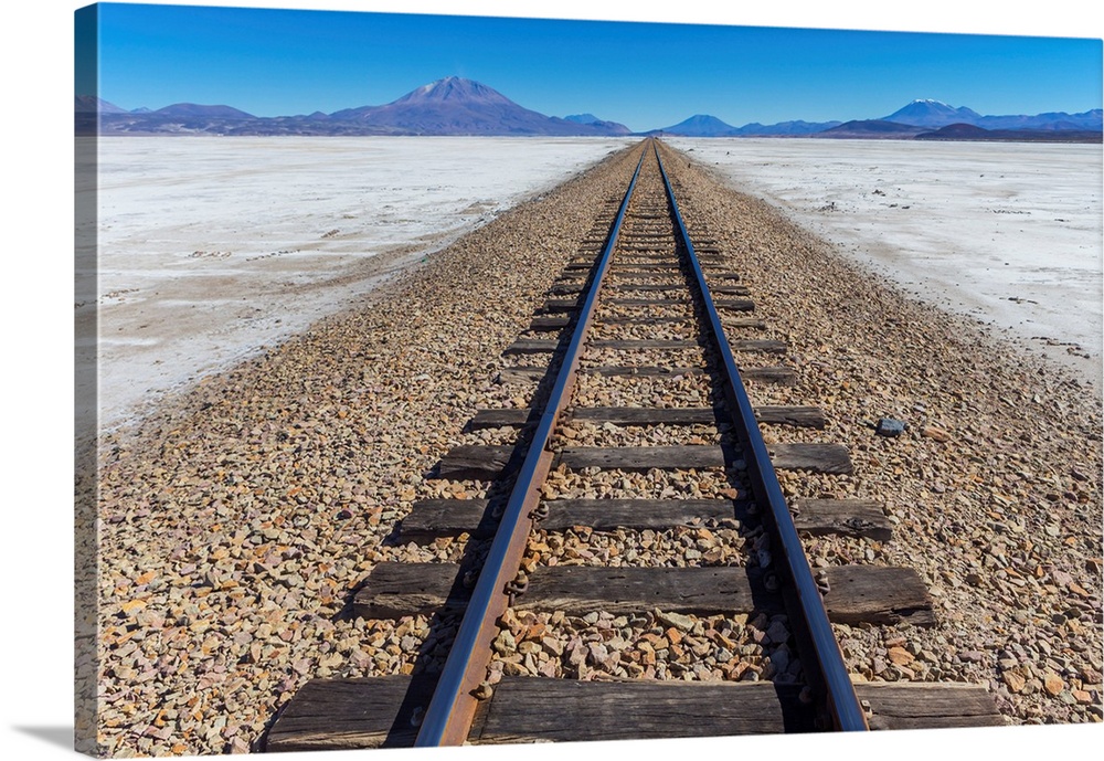 Railway to Chile, Uyuni salt flat, Salar de Uyuni, Potosi department, Bolivia.