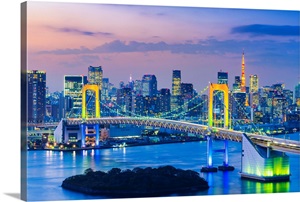 Rainbow Bridge And Tokyo Bay, Odaiba, Tokyo, Kanto Region, Japan image thumbnail