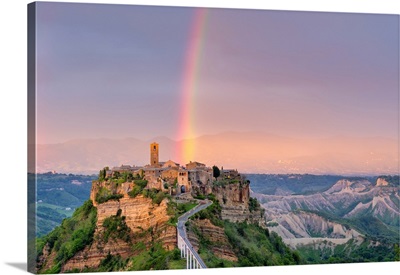 Rainbow Over Civita Di Bagnoregio At Sunset, Bagnoregio, Lazio, Italy, Europe