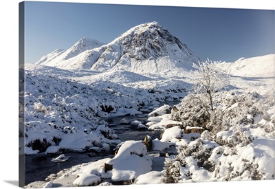 Rannoch Moor And Buachaille Etive Mor Covered In Snow, Highand, Scotland
