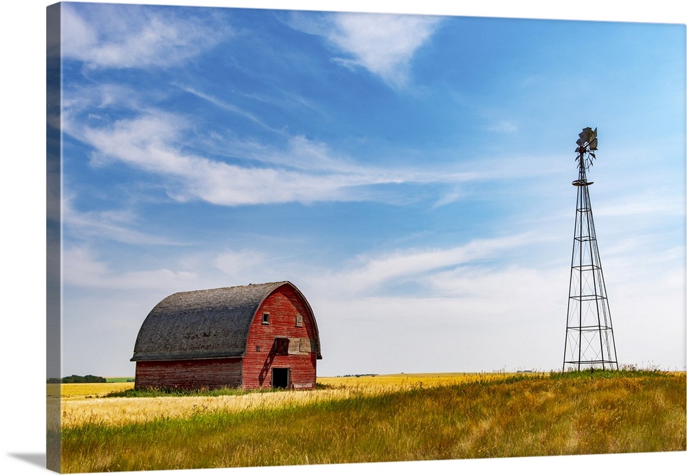 Red Barn And Windmill Vulcan, Alberta, Canada