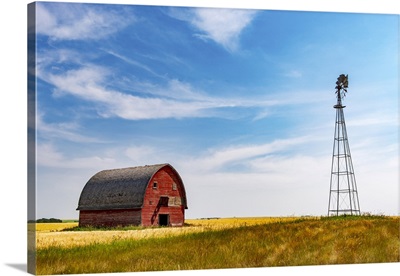 Red Barn And Windmill Vulcan, Alberta, Canada