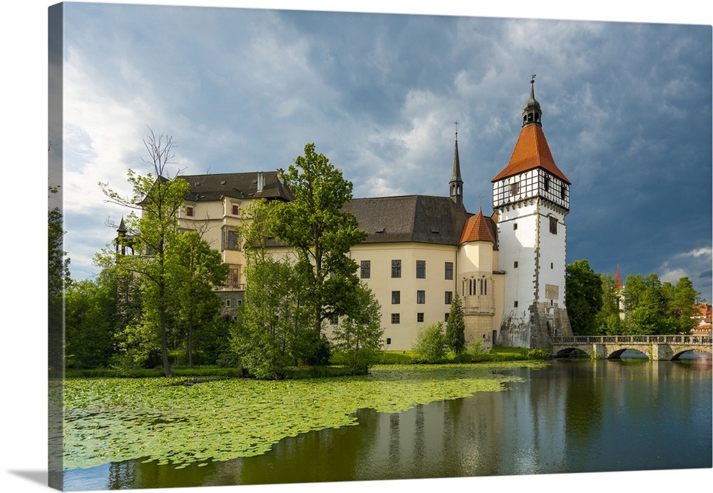 Reflection of Blatna Castle in pond, Blatna, Strakonice District, South Bohemian Region, Czech Republic.