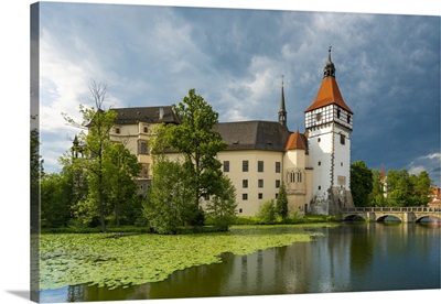 Reflection Of Blatna Castle In Pond, Blatna, South Bohemian Region, Czech Republic