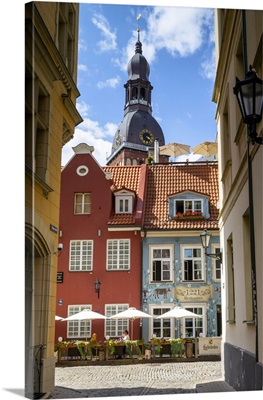 Restaurant With St Peter's Church, Old Town, Riga, Latvia, Northern Europe