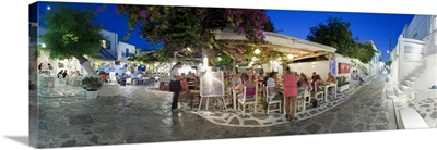 Restaurants in the old town, Mykonos, Cyclades Islands, Greece, Europe