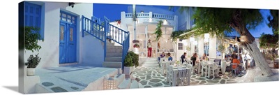 Restaurants in the old town, Mykonos, Cyclades Islands, Greece, Europe