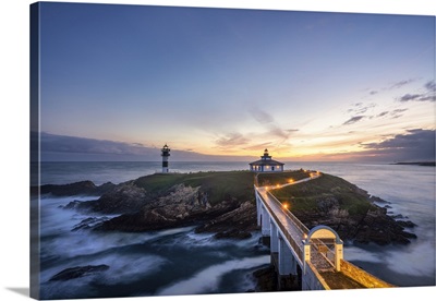Ribadeo, Province Of Lugo, Galicia, Spain, Illa Pancha Lighthouse At Dusk